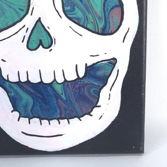 Hand‑Painted Psychedelic Skull‎ Oil on Canvas 8″x10″ Abstract Simplicity Art - Picture 5 of 6